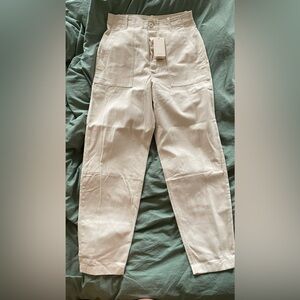 New DOEN High Waist Barrel Wide Tapered Leg Walker Pants Cream BNWT Size 6 28”